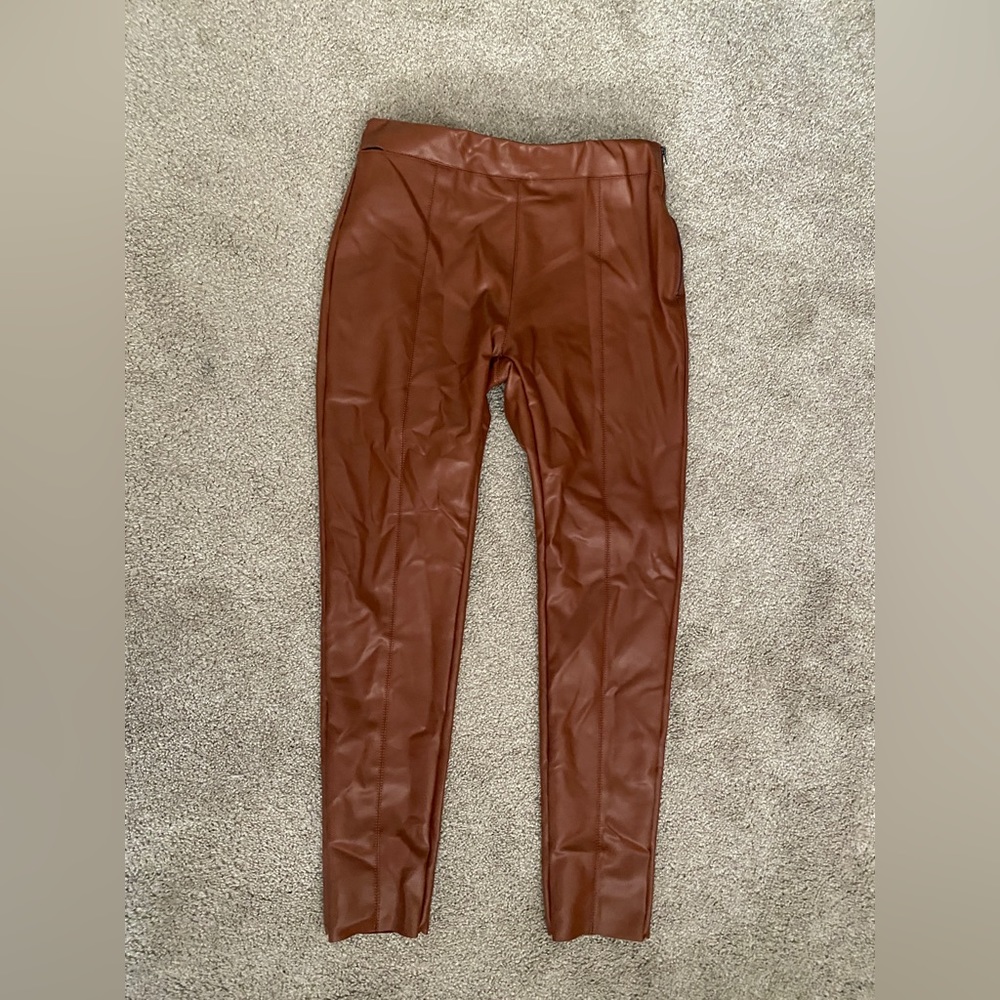 burnt orange/brown leather pants